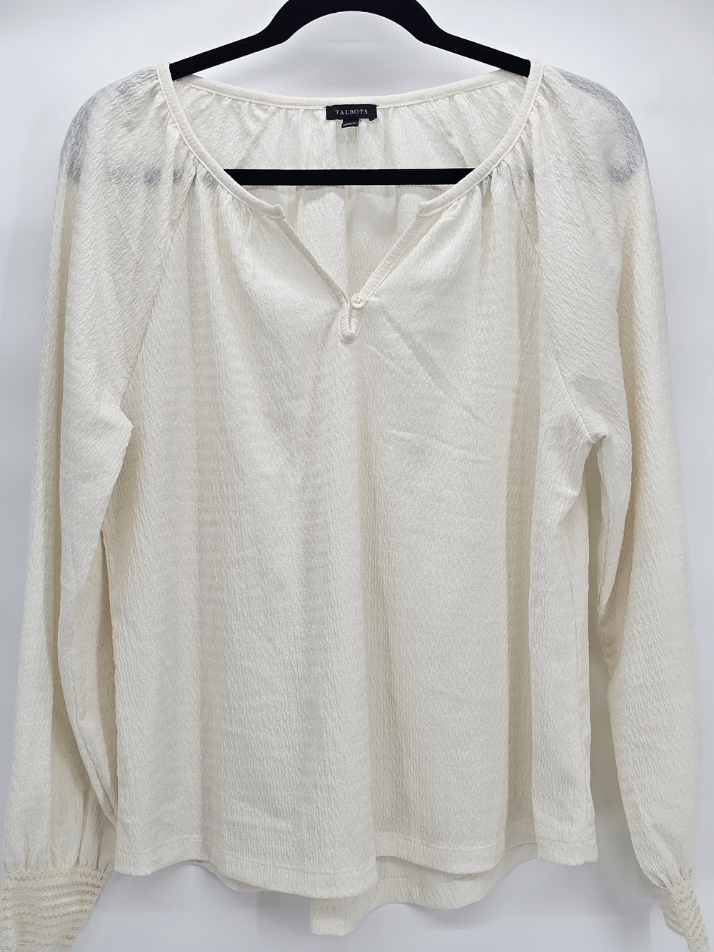 Talbots Women's Cream Long-Sleeve Blouse Large